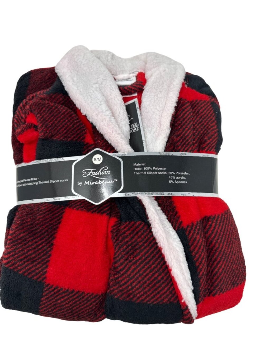 Fashion By Mirabeau Velvet Soft Feel Sherpa Fleece Lounge Robe Buffalo Plaid S/M